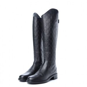 GUCCI Calfskin Knee High Riding Boots 38 Black